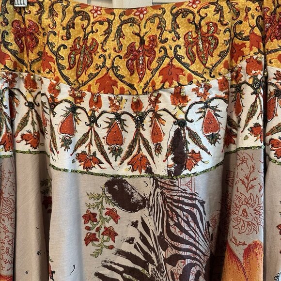 Julie G. Boho Full Circle Skirt  Zebra Floral India Block Print Gypsy Artsy Sz M - Picture 8 of 9